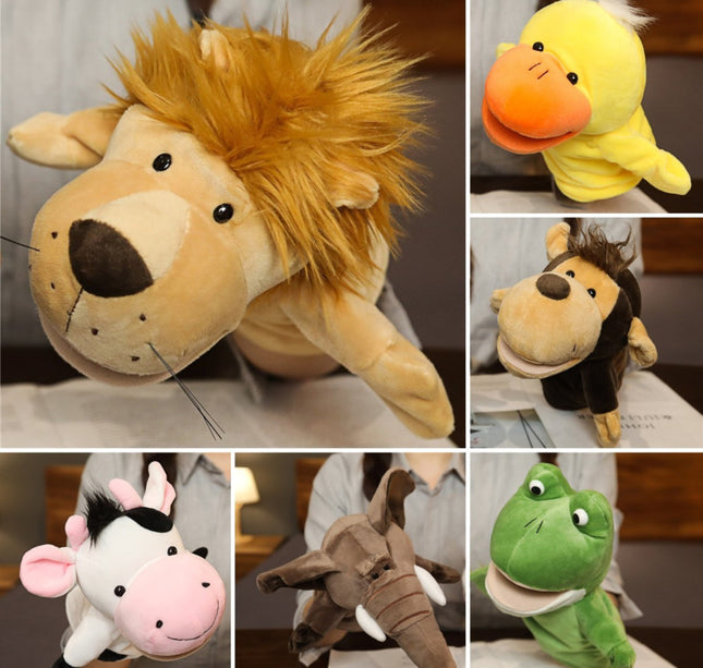 Kawaii Plush Finger Puppets – Lion, Elephant, Bunny, Monkey Story Toys for Children