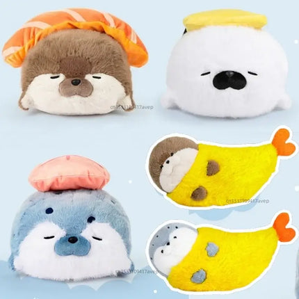 Sushi-Themed Plush Toy – Soft Stuffed Seal, Otter & Shrimp Doll Pillow for Kids & Gifts