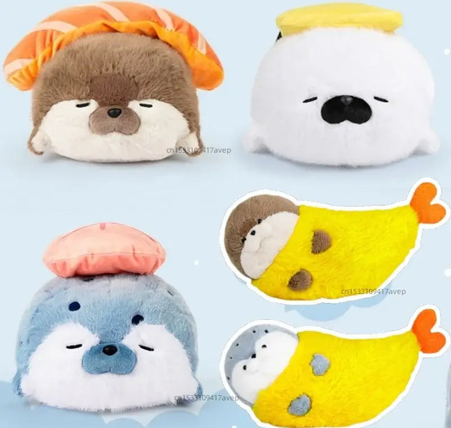 Sushi-Themed Plush Toy – Soft Stuffed Seal, Otter & Shrimp Doll Pillow for Kids & Gifts