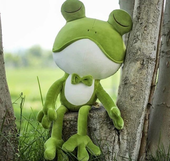 Cute Sleeping Frog Plush Toy – 38–50cm Green Squint-Eyed Pillow Doll for Kids’ Birthday & Bed Decor