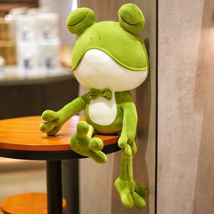 Cute Sleeping Frog Plush Toy – 38–50cm Green Squint-Eyed Pillow Doll for Kids’ Birthday & Bed Decor