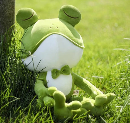 Cute Sleeping Frog Plush Toy – 38–50cm Green Squint-Eyed Pillow Doll for Kids’ Birthday & Bed Decor