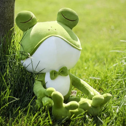 Cute Sleeping Frog Plush Toy – 38–50cm Green Squint-Eyed Pillow Doll for Kids’ Birthday & Bed Decor