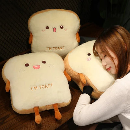 35cm Plush Bread Pillow – Soft Toast Food Doll & Hand Warmer Cushion for Kids Birthday Gift & Home Decor
